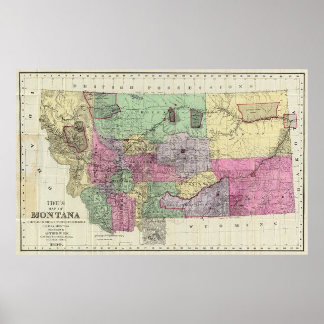 Poster Carte vintage du Montana (1890) (Devant)