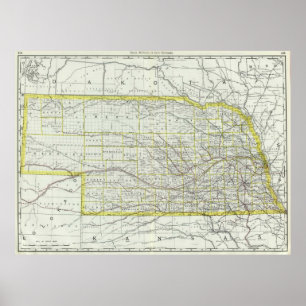 Poster Carte vintage du Nebraska (1889)