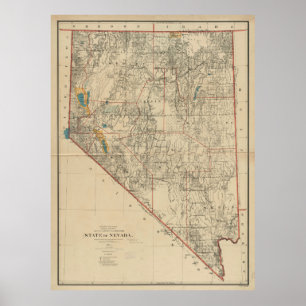 Poster Carte vintage du Nevada (1894)