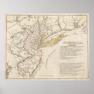 Poster Carte vintage du New Jersey (1780)