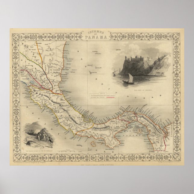 Poster Carte vintage du Panama (1851) (Devant)