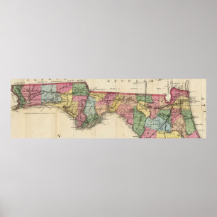 Poster Carte vintage du Panhandle de la Floride (1870)