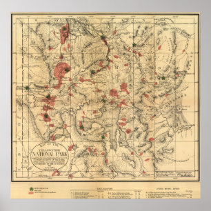 Poster Carte vintage du parc national Yellowstone (1881)