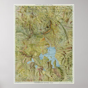 Poster Carte vintage du parc national Yellowstone (1898)