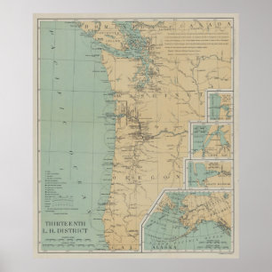 Poster Carte vintage du phare de Washington & Oregon (189