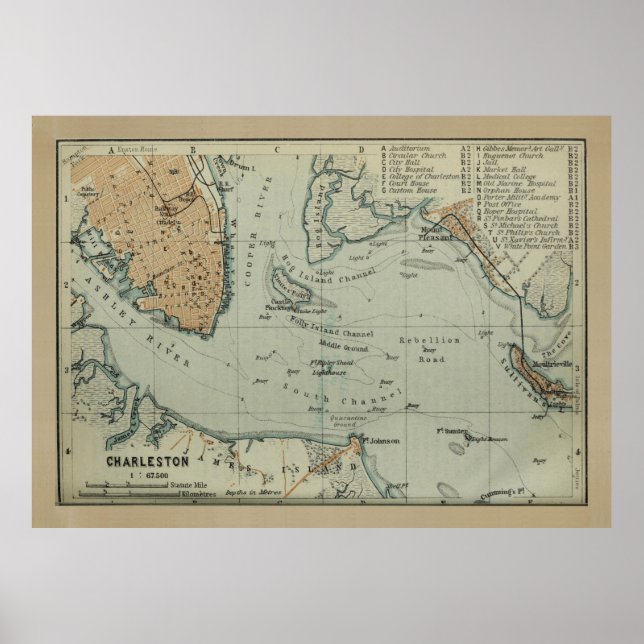 Poster Carte vintage du port Charleston SC (1904) (Devant)