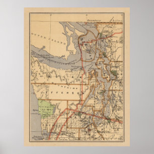 Poster Carte vintage du Puget Sound (1876)