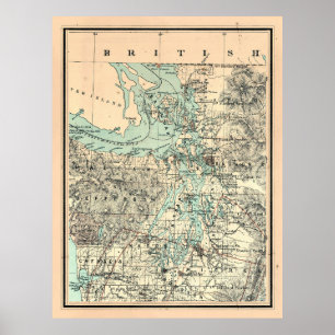 Poster Carte vintage du Puget Sound (1883)