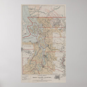Poster Carte vintage du Puget Sound (1899)
