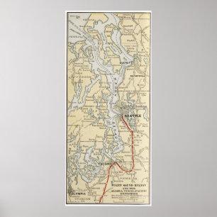 Poster Carte vintage du Puget Sound (1909)