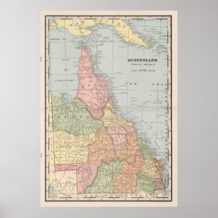Poster Carte vintage du Queensland Australie (1901)