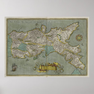Poster Carte vintage du Royaume de Naples (1608)