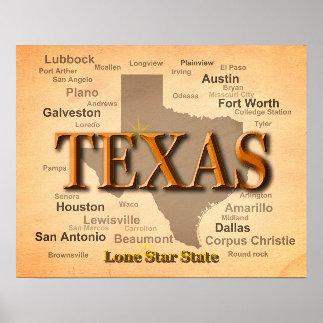 Poster Carte Vintage du Texas (Devant)