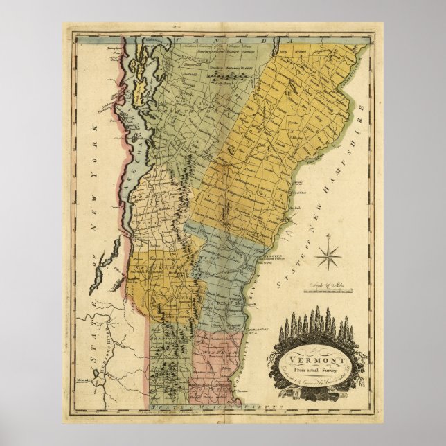 Poster Carte vintage du Vermont (1814) (Devant)