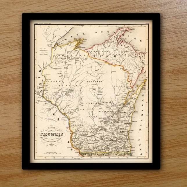 Poster Carte vintage du Wisconsin 1852 (Créateur téléchargé)