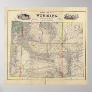 Poster Carte vintage du Wyoming (1883)
