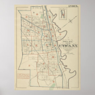 Poster Carte vintage d'Utica New York (1883)