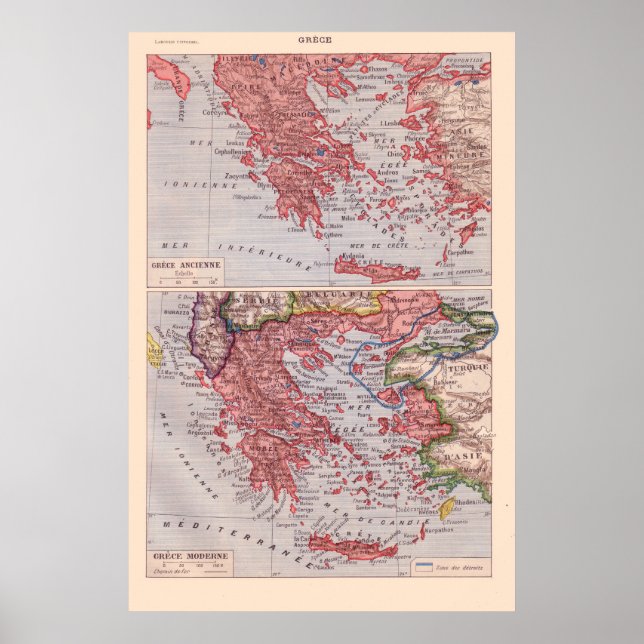 Poster Carte vintage française, 1920, Grèce (Devant)