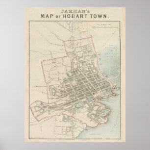 Poster Carte vintage Hobart Tasmanie (1858)