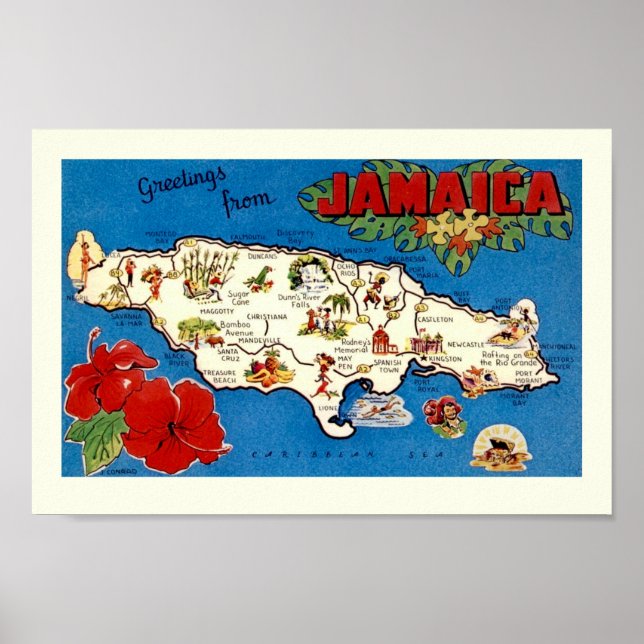 Poster Carte vintage Jamaïque (Devant)
