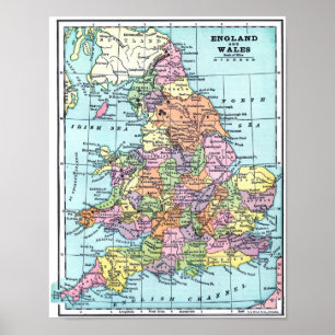 Poster Carte vintage - l'Angleterre et le Pays de Galles