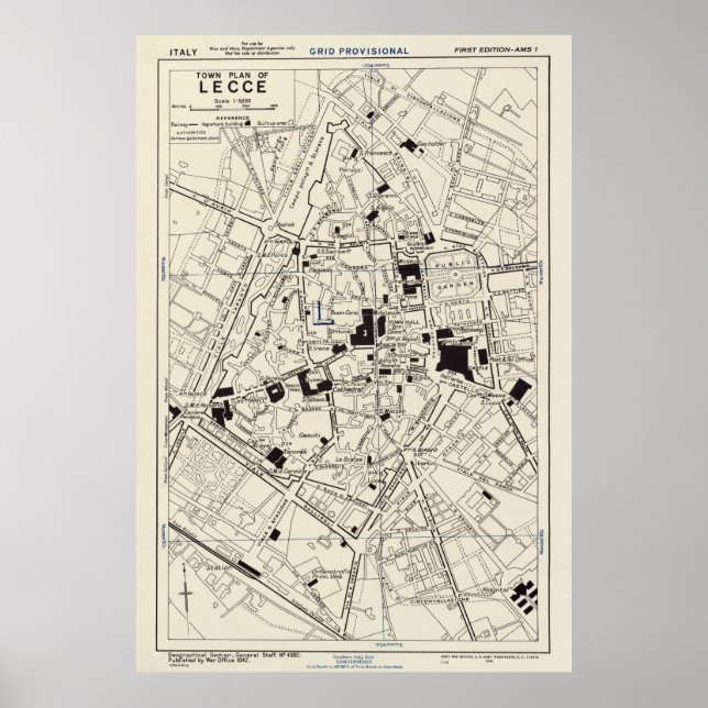 Poster Carte vintage Lecce Italie (1943) (Devant)
