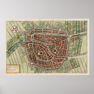 Poster Carte vintage Leiden Pays-Bas (1638)