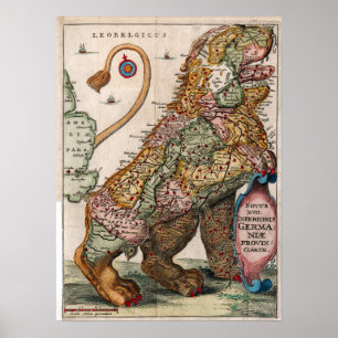 Poster Carte vintage Leo Belgicus