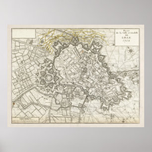 Poster Carte vintage Lille France (1708)