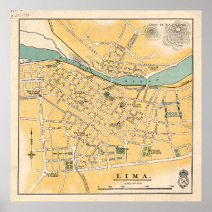 Poster Carte vintage Lima Pérou (1910)
