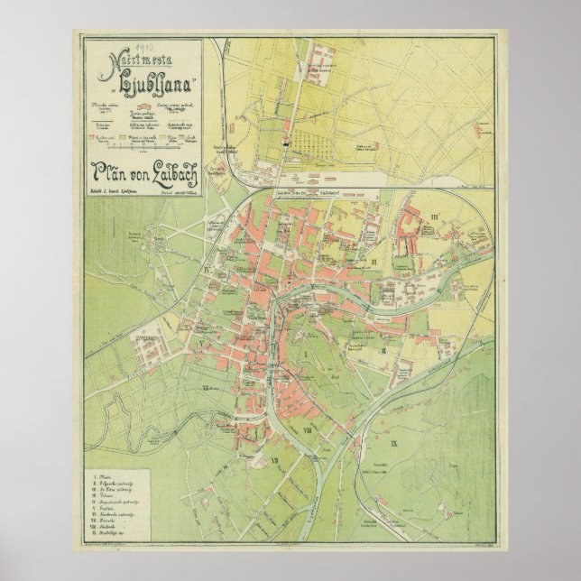 Poster Carte vintage Ljubljana Slovénie (1902) (Devant)