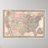 Carte vintage Mitchell des États-Unis (1866)