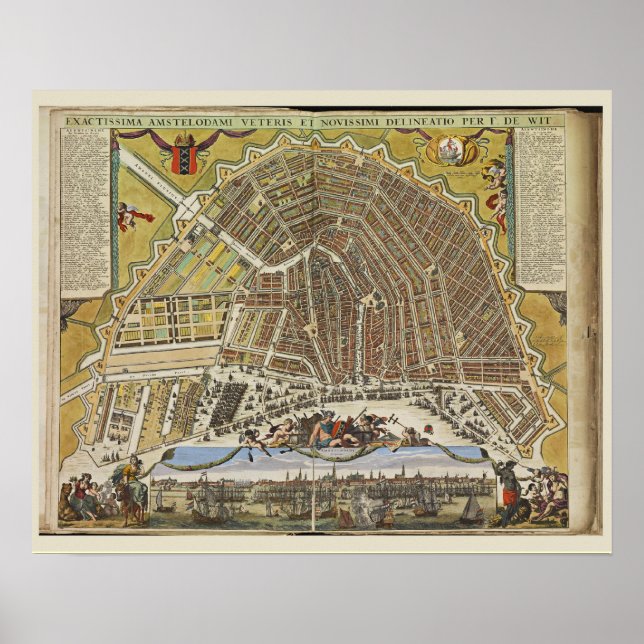 Poster Carte vintage néerlandaise d'Amsterdam (Devant)
