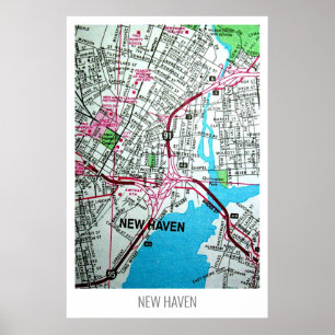 Poster Carte Vintage New Haven, Connecticut, États-Unis