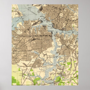 Poster Carte vintage Norfolk & Portsmouth Virginia (1944)