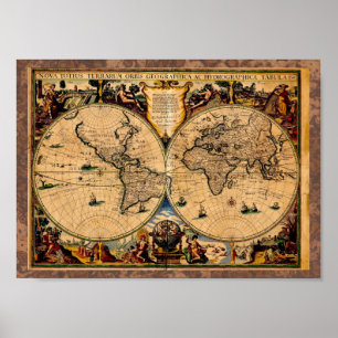Poster Carte vintage Nova totius terrarum 1625