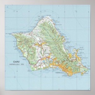 Poster Carte Vintage Oahu