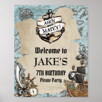 Carte vintage Pirate Trésor Anniversaire Fête Bien