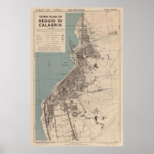 Poster Carte vintage Reggio Calabria Italie (1943)
