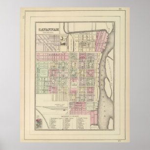 Poster Carte vintage Savannah GA (1884)
