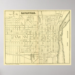 Poster Carte vintage Savannah Georgia (1890)