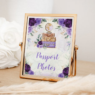 Poster Carte Vintage violet Voyage Passport Photos Signal