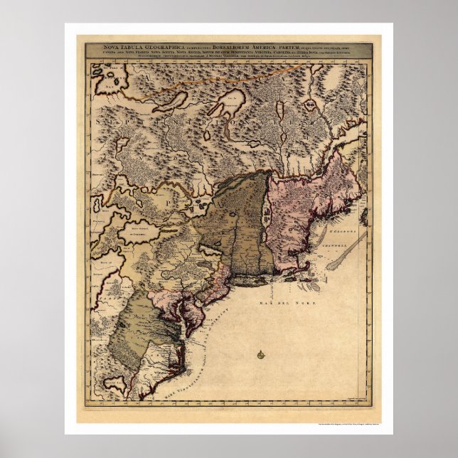 Poster Carte Visscher de l'Amérique primitive 1717 (Devant)