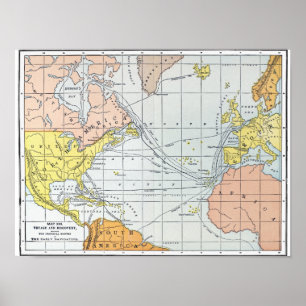 POSTER CARTE : VOYAGES ATLANTIQUES