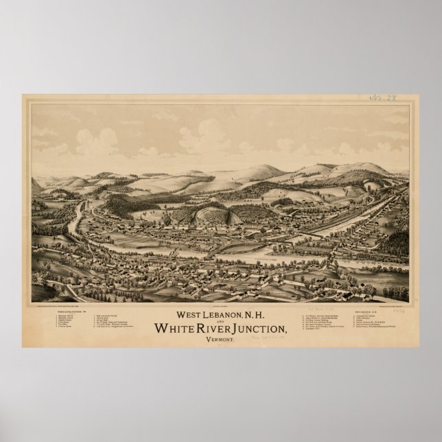 Poster Carte VT de Lebanon NH & White River Junction (188 (Devant)