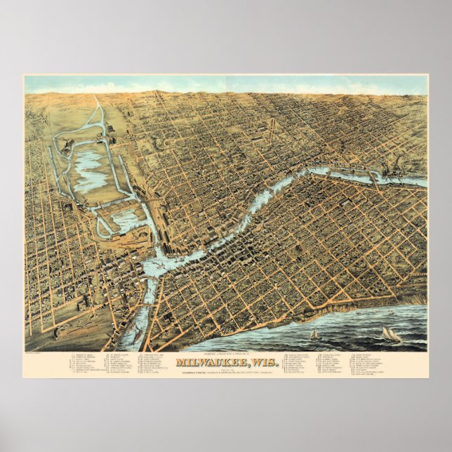 Poster Carte Wis vintage Milwaukee (Devant)