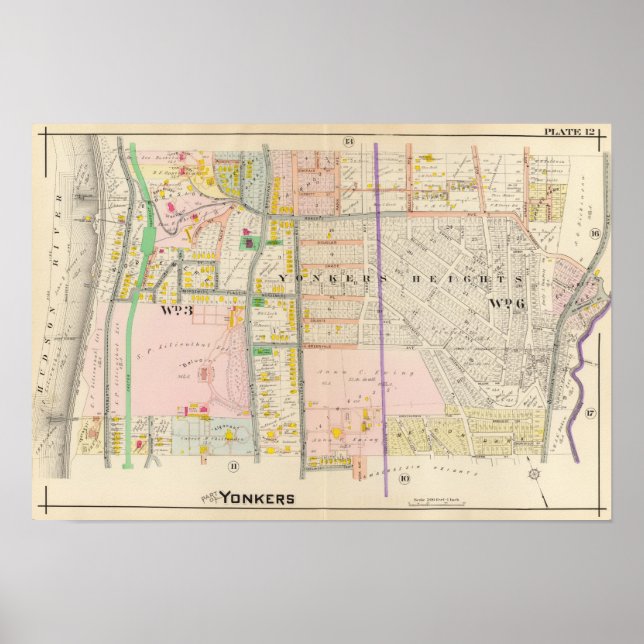 Poster Carte Yonkers NY Atlas (Devant)