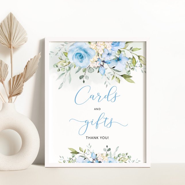 Poster Cartes à eucalyptus floral bleu et cadeaux (Créateur téléchargé)