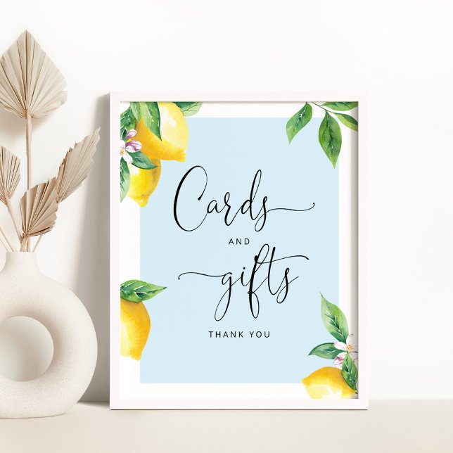 Poster Cartes baby shower citron bleu et signe cadeau (Créateur téléchargé)