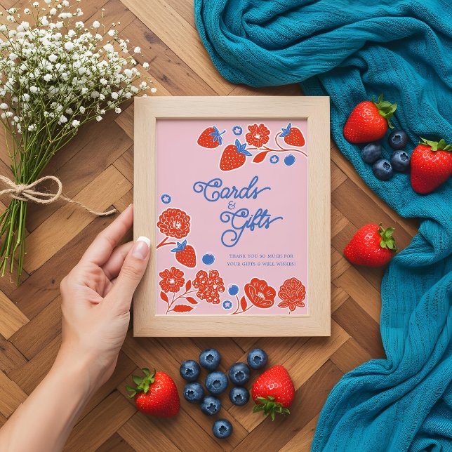 Poster Cartes baby showers et cadeaux Berries & Fleurs (Baby Shower Cards & Gifts Berries & Flowers Poster)